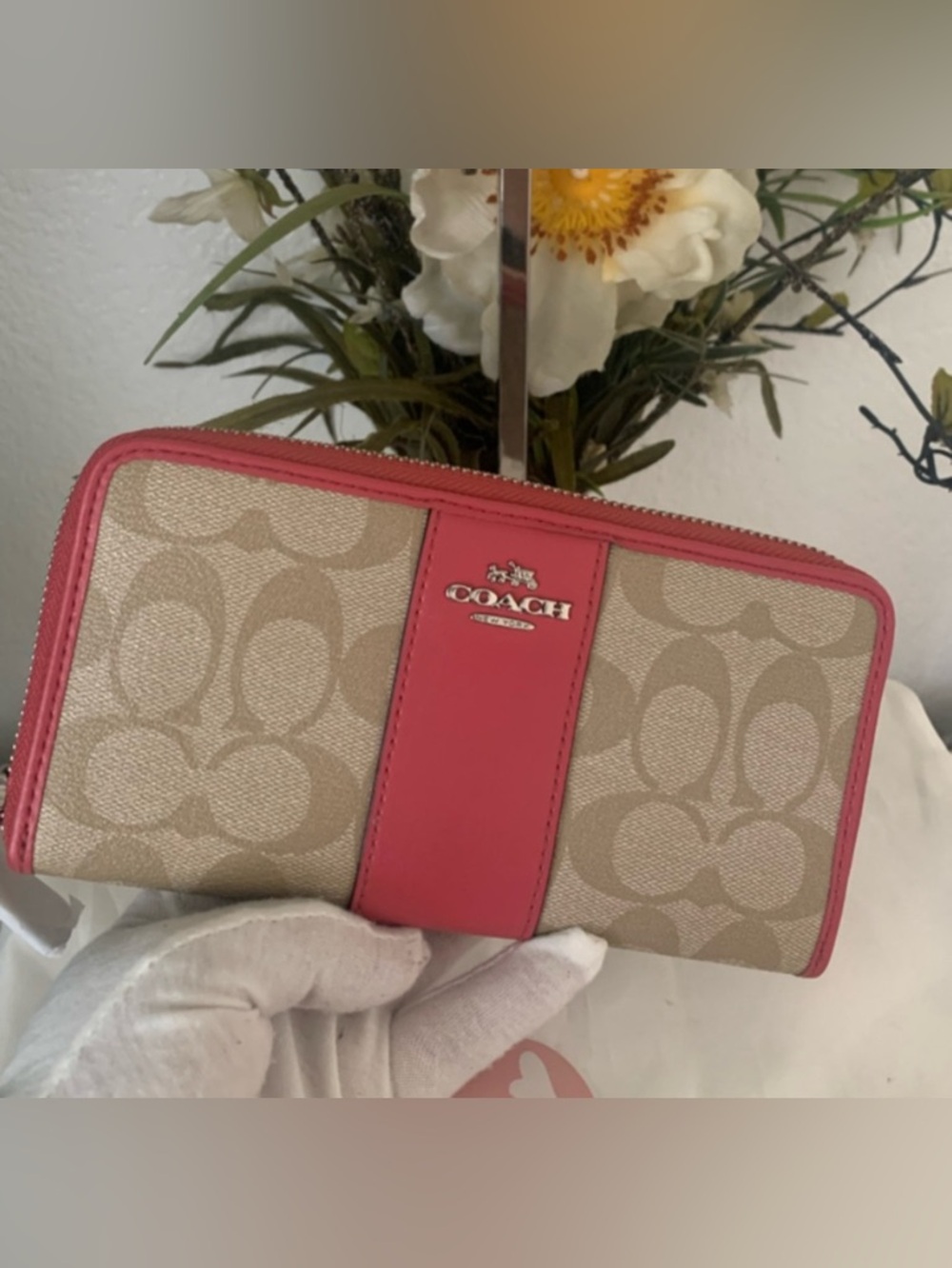 Coach Signature Leather Zip Around Long Accordion Wallet